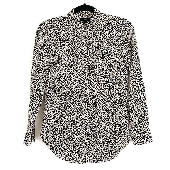 J. CREW Women's 100% Silk Button-Up Dress Shirt Blouse Top in Leopard Print - Picture 2 of 14